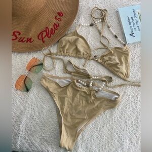 Tan Bikini Set with Beaded Details